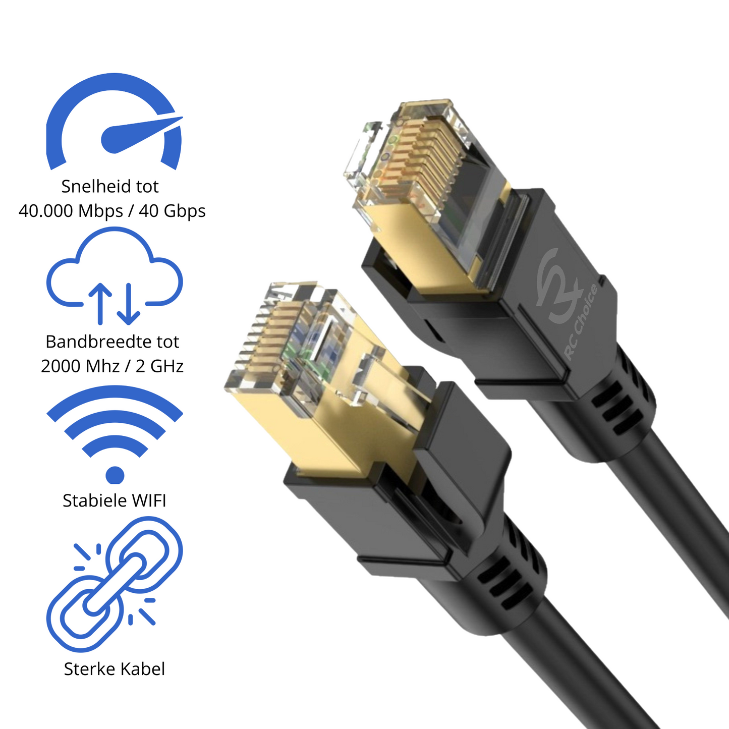 Internetkabel CAT8 - Ethernet Netwerk Kabel tot 40Gbps - RJ45 Ronde UTP Kabel