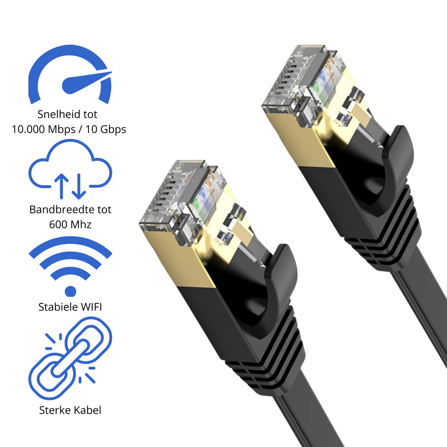 Internetkabel - CAT7 Ethernet Netwerk Kabel tot 10Gbps - RJ45 Platte UTP Kabel - Zwart