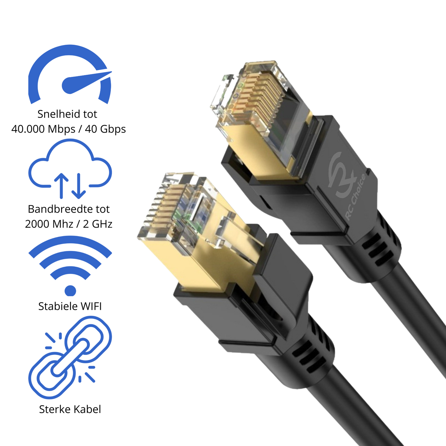 Internetkabel - CAT8 Ethernet Netwerk Kabel tot 40Gbps - RJ45 Ronde UTP Kabel - Zwart