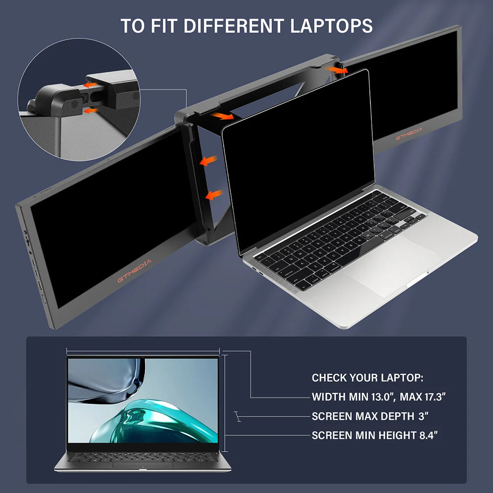 Portable Dual Screen Monitor Laptop Screen Extender for 13-17.3" Laptop, 60Hz Refresh Rate, 178° Viewing Angle