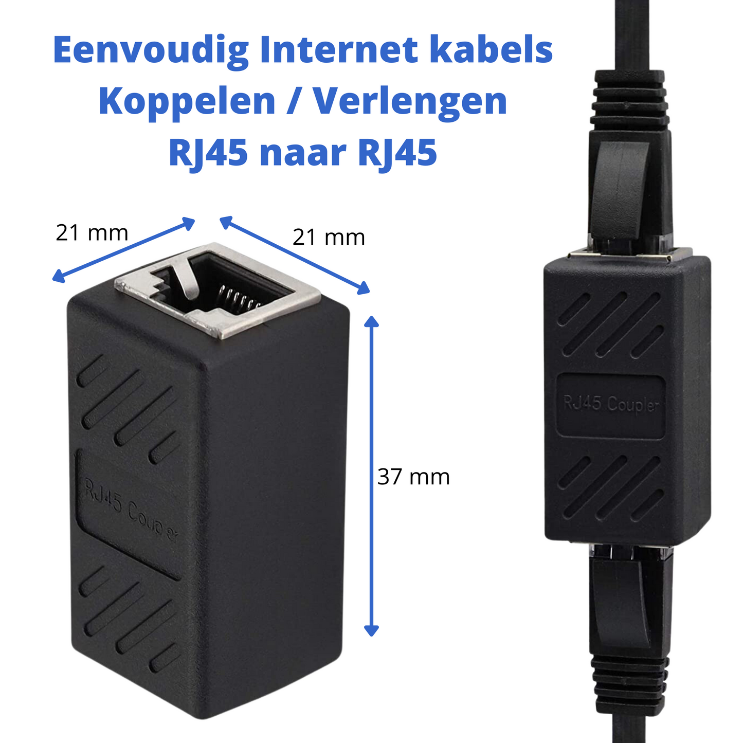 Internet Kabel Koppelstuk - 1 naar 1 - RJ45 naar RJ45 - Verlengstuk - 2 Stuks