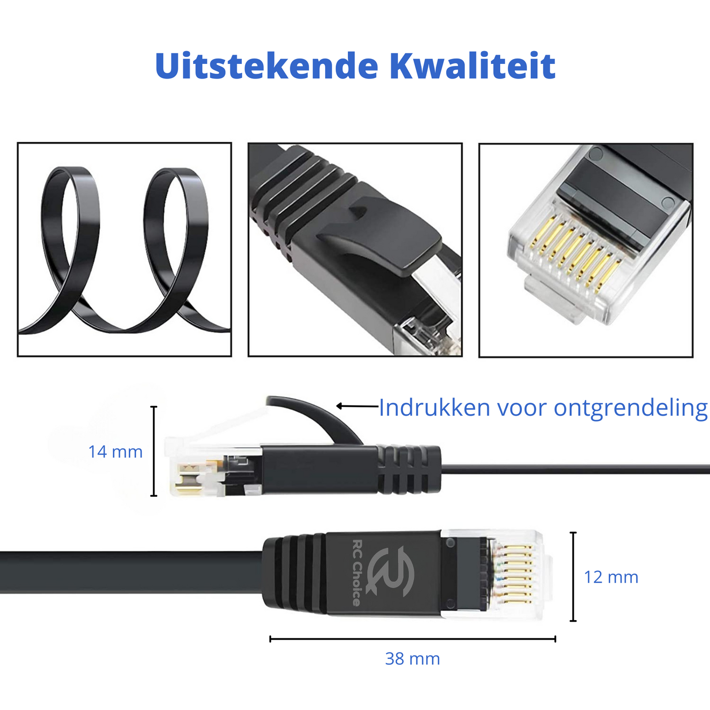 Internetkabel - CAT6 Ethernet Netwerk Kabel tot 1000Mbps - RJ45 Platte UTP Kabel - Zwart